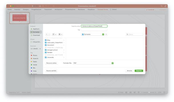 Esportare in PDF PowerPoint