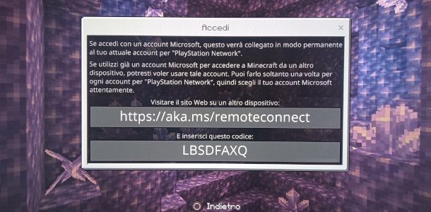 associazione account Microsoft su Minecraft PS4