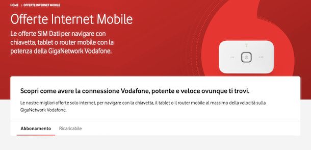 Offerte Internet Mobile sito Vodafone