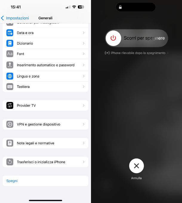 Spegnere iPhone dalle impostazioni 