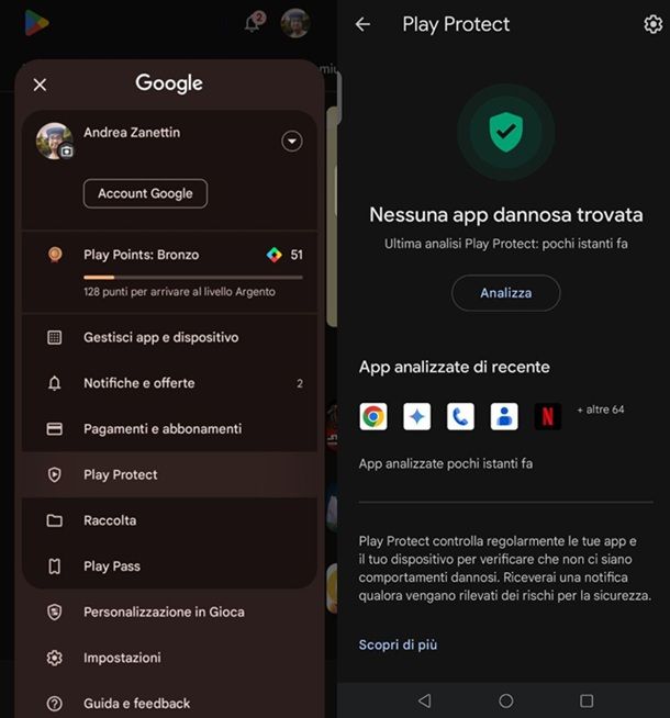 Scansione antimalware Android