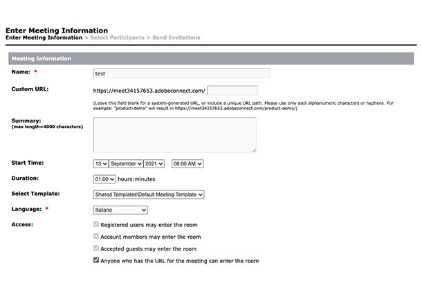 Come creare stanza Adobe Connect