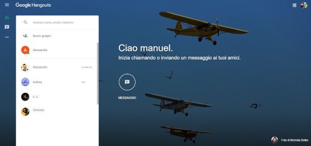 schermata principale sito hangouts