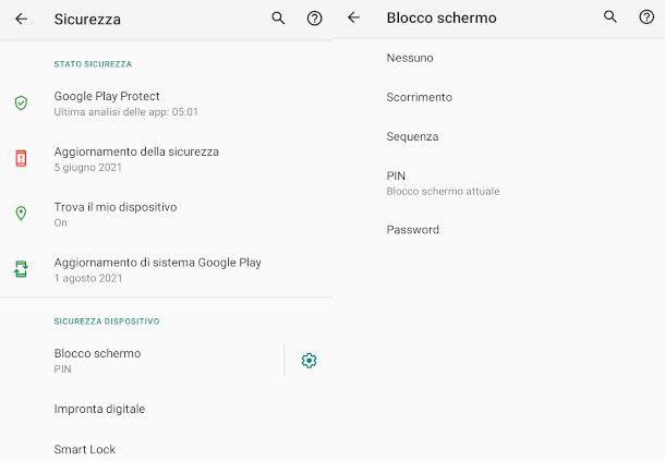 pin blocco schermo android