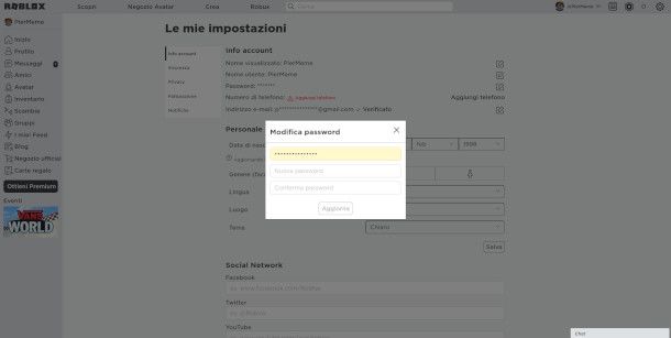 Cambiare Password per l'account di Roblox