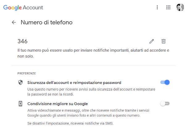 Cancellare numero di telefono Google computer