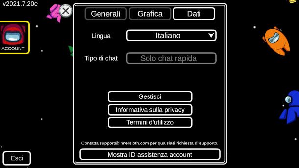 among us impostazioni lingua pc