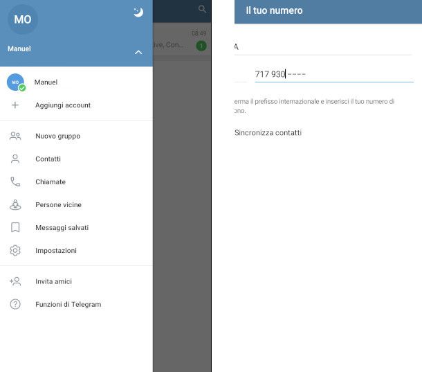 aggiunt anumero virtuale Telegram