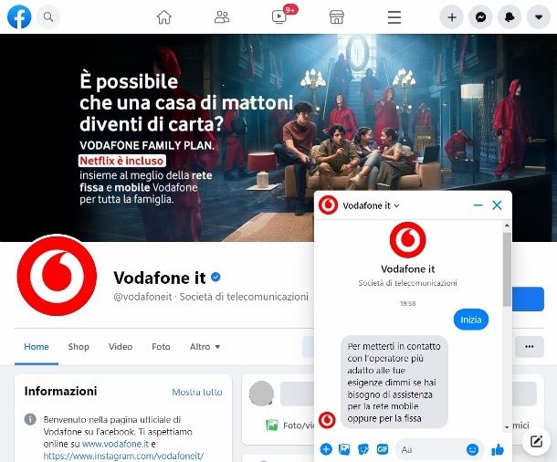 Contattare servizio clienti Vodafone su Facebook