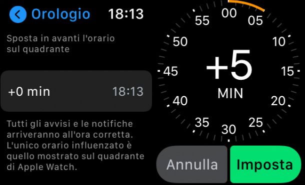 Spostare in avanti l'orario su Apple Watch