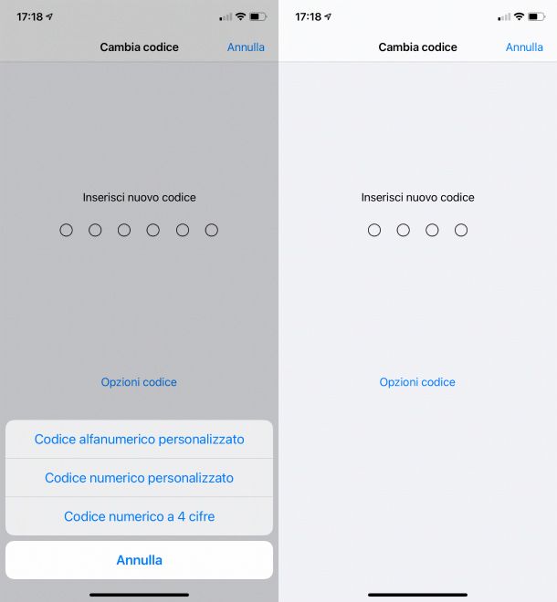 Cambiare codice iPhone