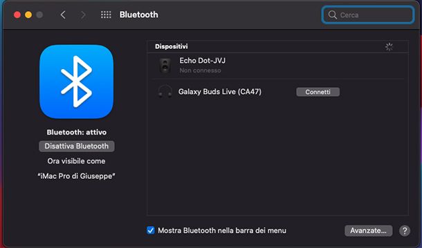 Come attivare auricolare Bluetooth Samsung su Mac