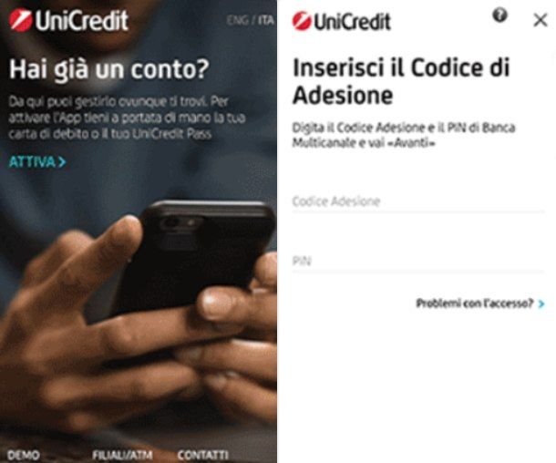 Attivare l'app UniCredit da smartphone