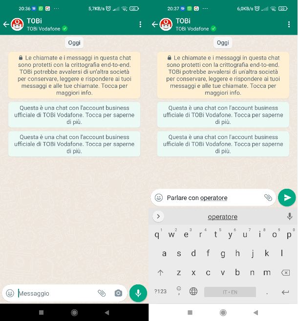 Contattare servizio clienti Vodafone su WhatsApp