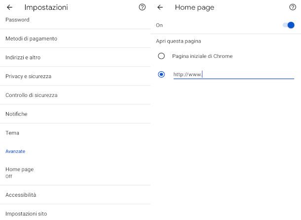 impostazione Home Chrome Android