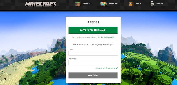 creazione account Microsoft per Minecraft da PC