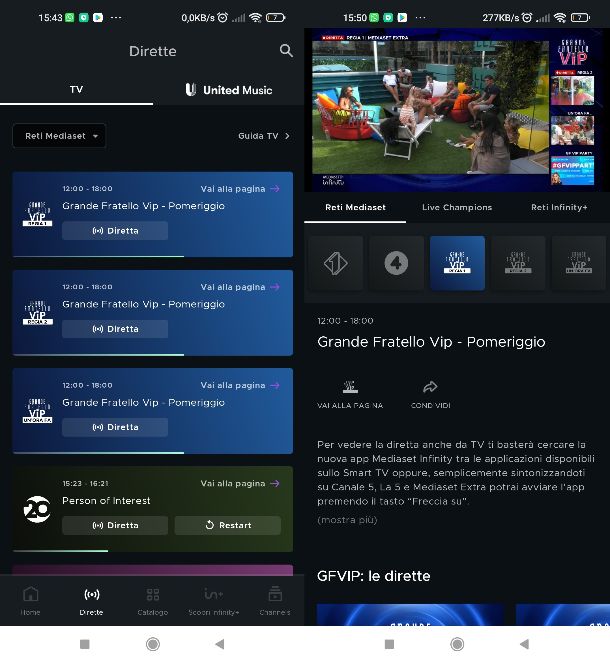 Diretta Grande Fratello app Mediaset Infinity