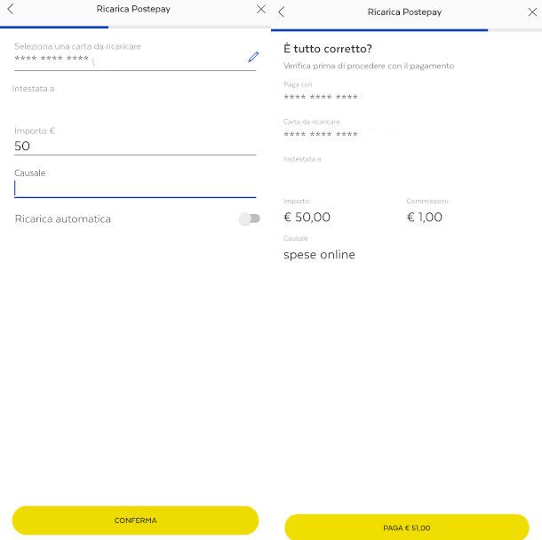 ricarica postepay digital da app postepay