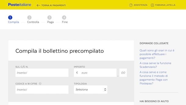 Page con bollettino postale