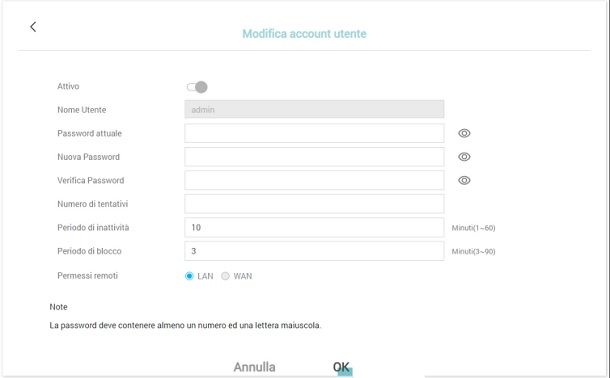 Modificare la password d'accesso