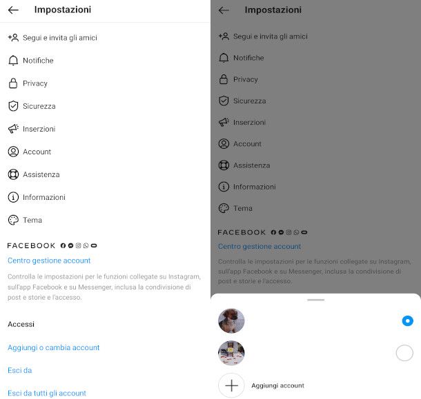 accedere a un altro account Instagram