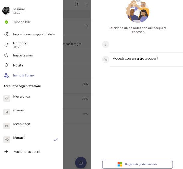 accesso con un altro account Teams
