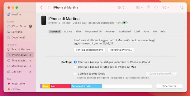 Finder gestione iPhone