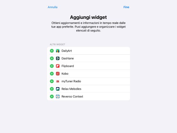 Aggiungere widget da Personalizza su iPad
