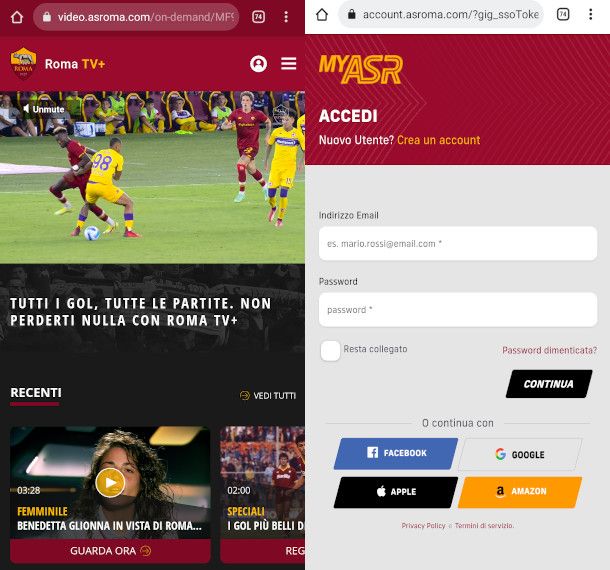 roma TV+ su mobile