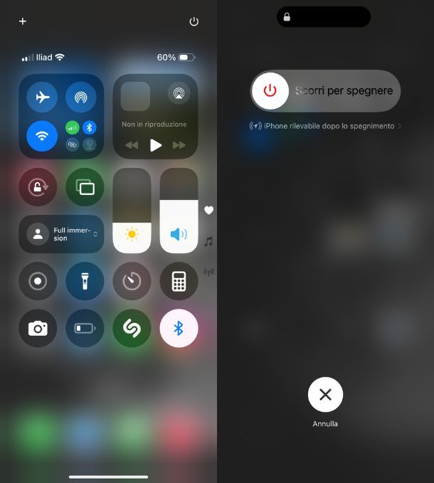 Spegnere iPhone dal Centro di controllo 