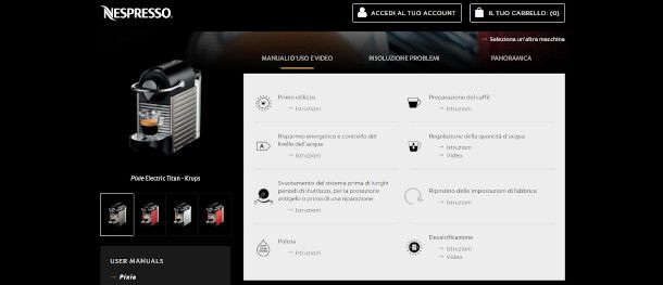 pagina assistenza Nespresso istruzioni decalcificazione