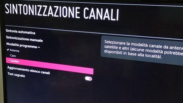 Sintonizzazione canali Rai satellite LG