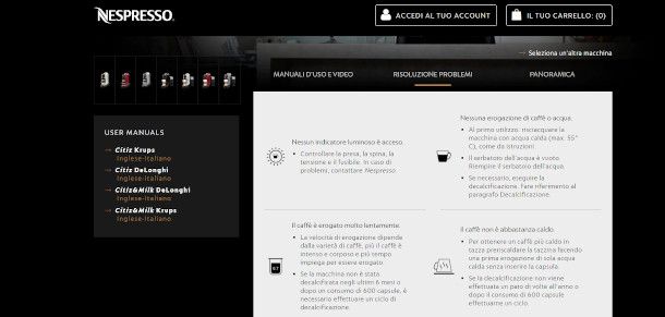 assistenza online Nespresso