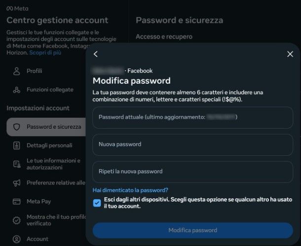 Modifica della password