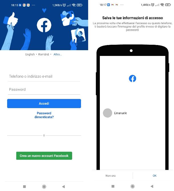 Facebook login