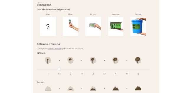 configurazione difficoltà geocache