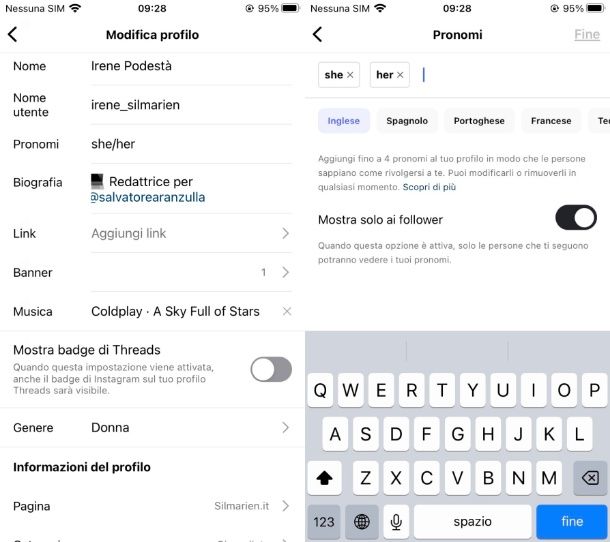 Come mettere i pronomi su Instagram su iPhone