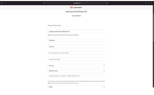 come creare account adobe connect