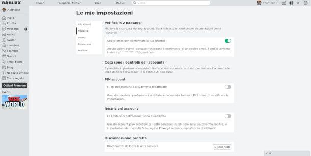 Verifica in due fasi per l'account di Roblox