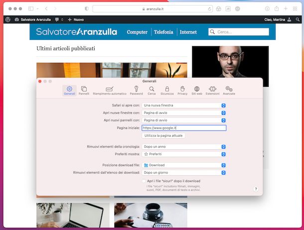 Safari pagina iniziale macOS