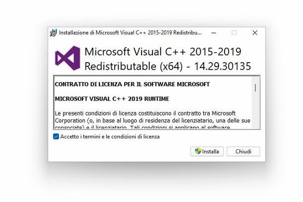 Installare Visual C++ Redistributable