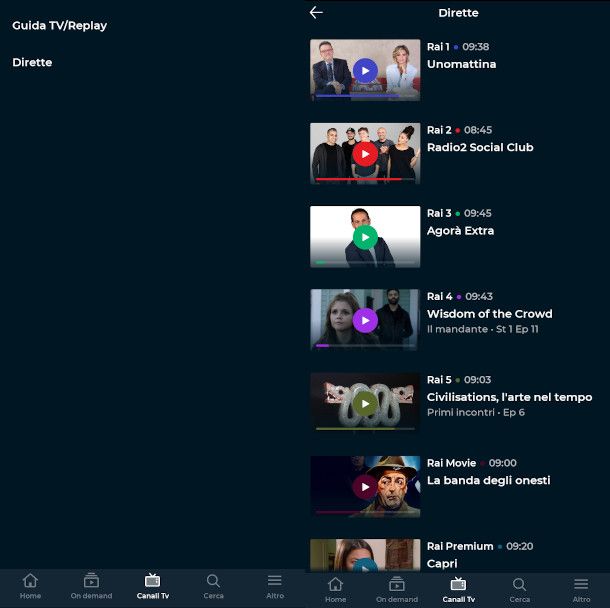 come vedere i canali rai in diretta su app Raiplay