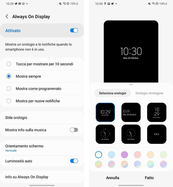 Come impostare orologio su schermo Samsung su Always On