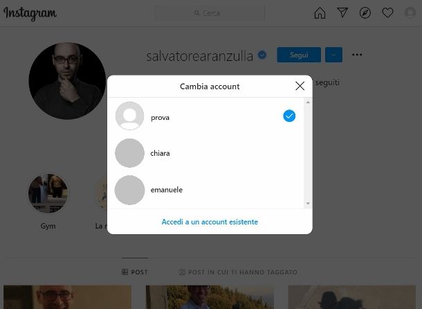 Account collegati sito Instagram 