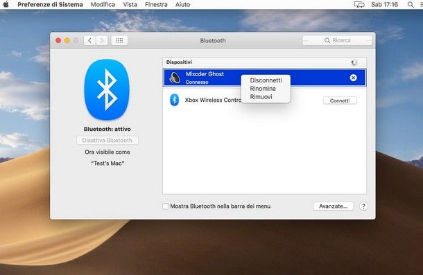 Eliminare dispositivi associati Bluetooth macOS