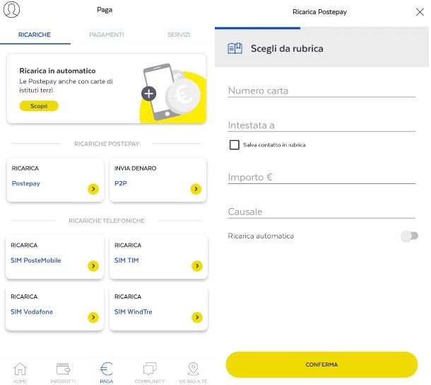 Come ricaricare Postepay da app