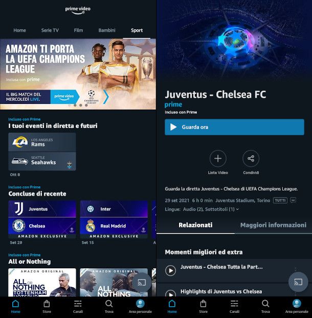 app prime video partite champions