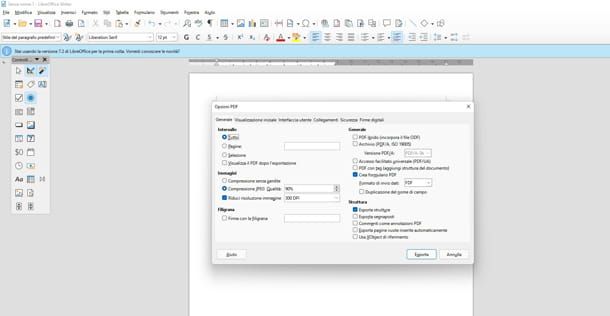 esportare pdf libreoffice