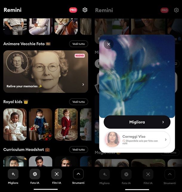 Come migliorare foto sfocate Remini
