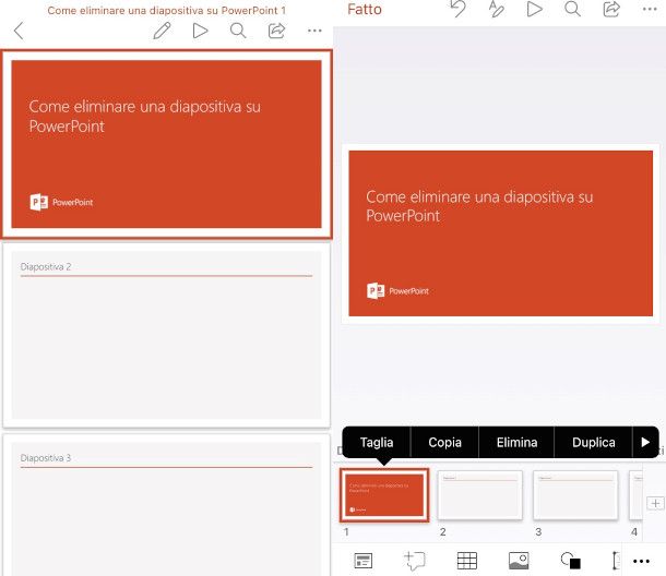 eliminare diapositiva PowerPoint iPhone